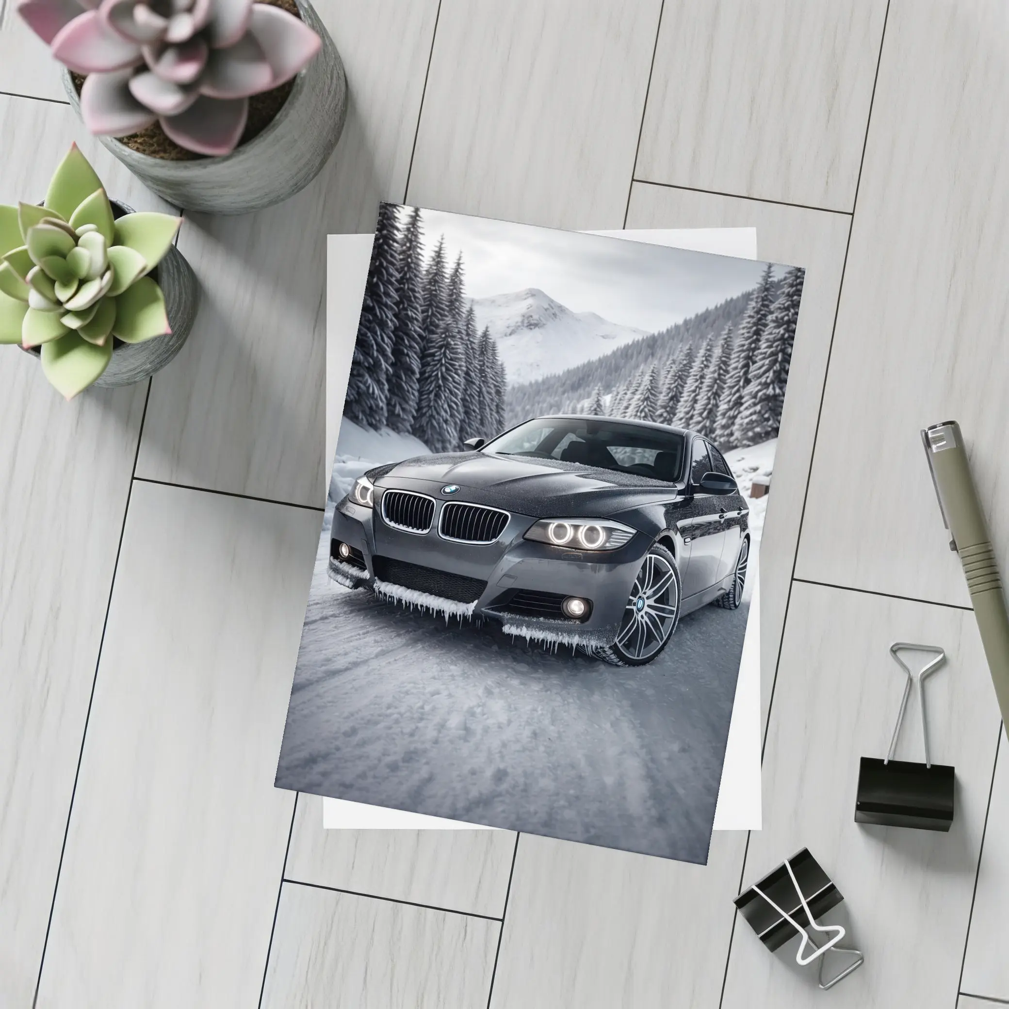 BMW Three Series Sedan Snowy Mountain Road – Postcards