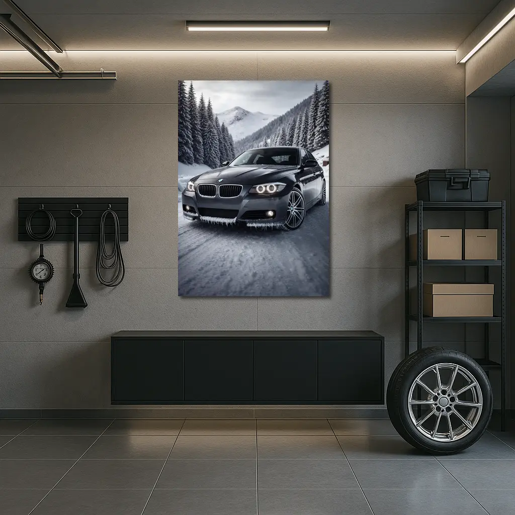 BMW Three Series Sedan Snowy Mountain Road – Wall Art