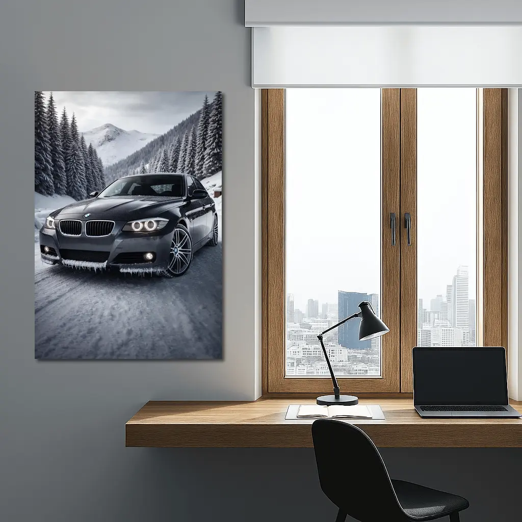 BMW Three Series Sedan Snowy Mountain Road – Wall Art