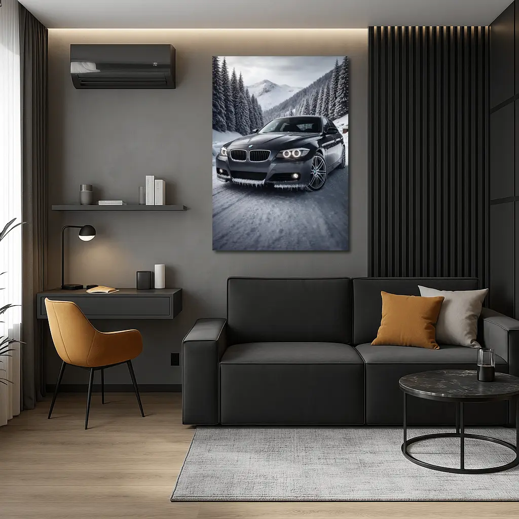 BMW Three Series Sedan Snowy Mountain Road – Wall Art