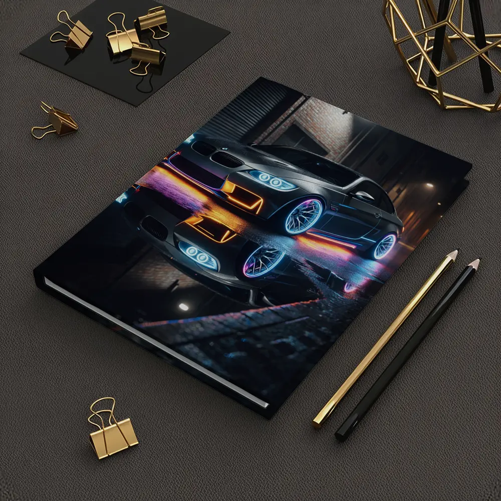 BMW M3 Neon Lights Rainy Night Street – Notebooks