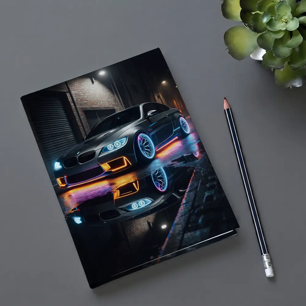 BMW M3 Neon Lights Rainy Night Street – Notebooks