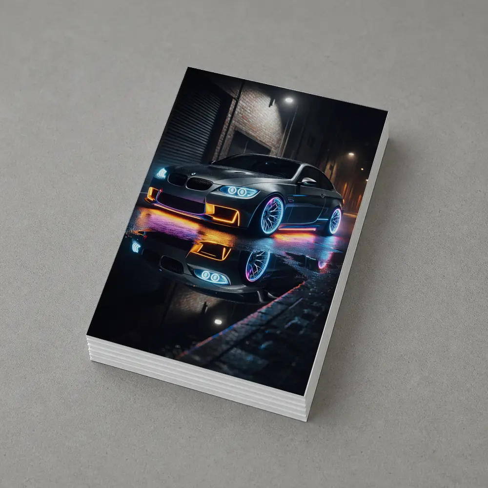 BMW M3 Neon Lights Rainy Night Street – Postcards