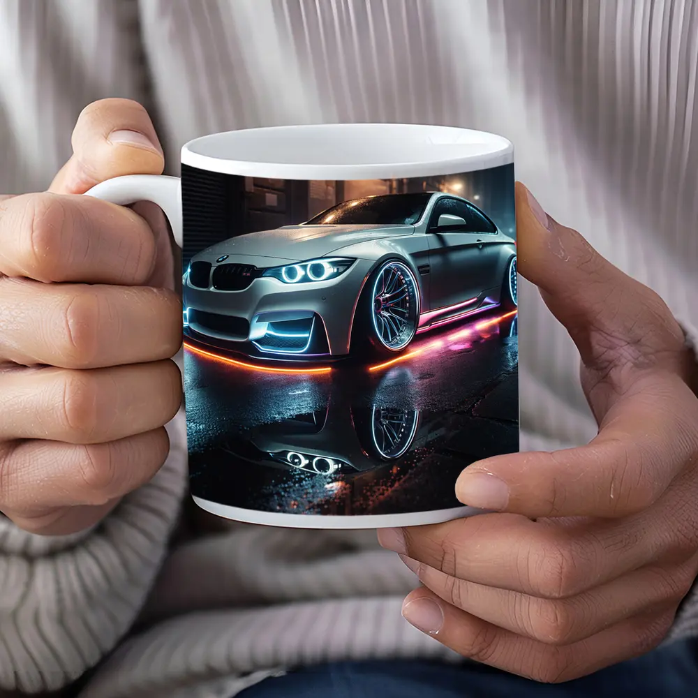 BMW M3 Neon Glow Wet Street Night – Mugs