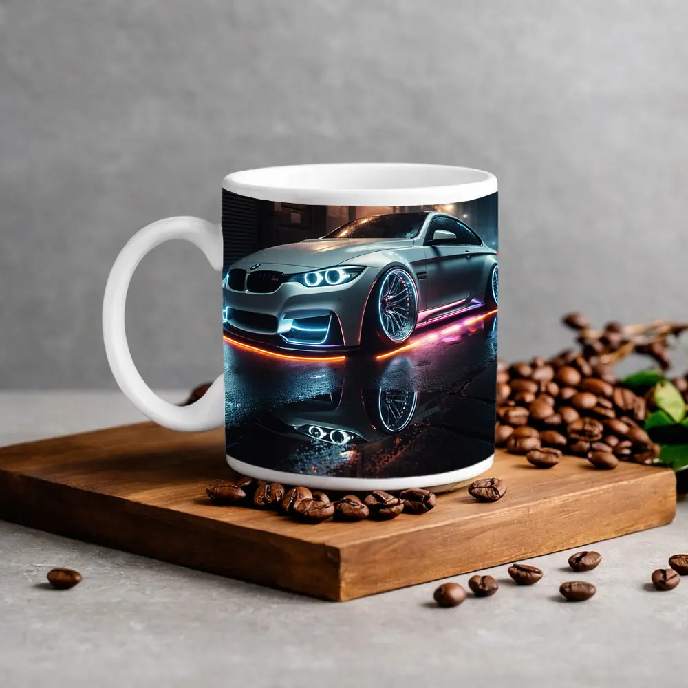 BMW M3 Neon Glow Wet Street Night – Mugs