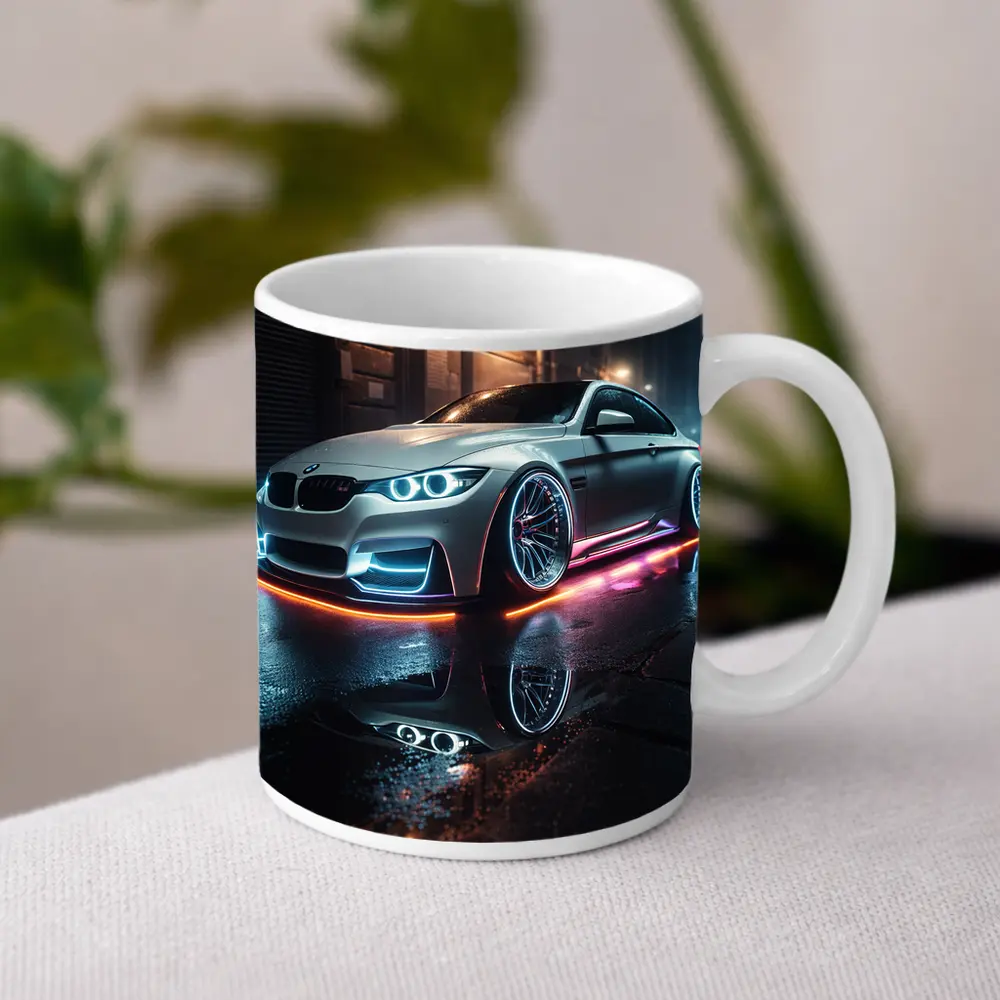 BMW M3 Neon Glow Wet Street Night – Mugs