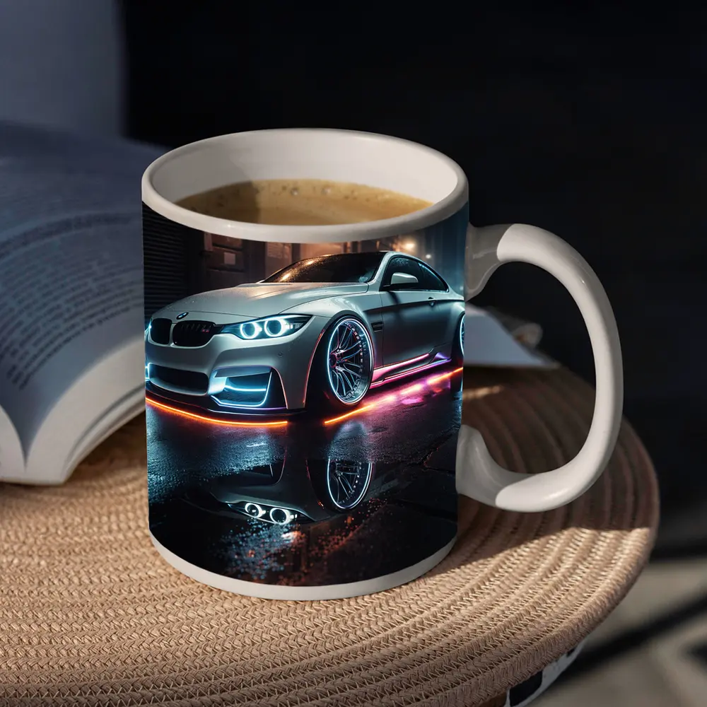 BMW M3 Neon Glow Wet Street Night – Mugs