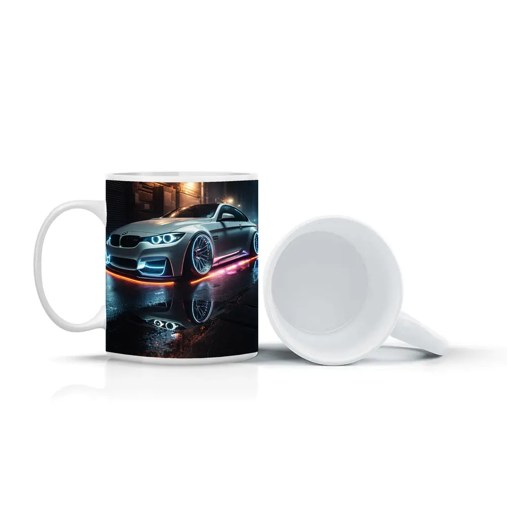 BMW M3 Neon Glow Wet Street Night – Mugs