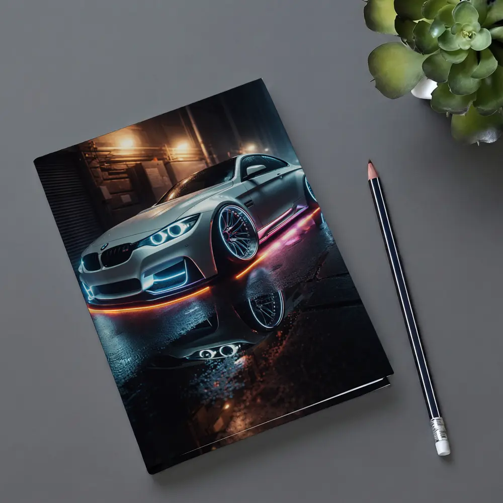 BMW M3 Neon Glow Wet Street Night – Notebooks