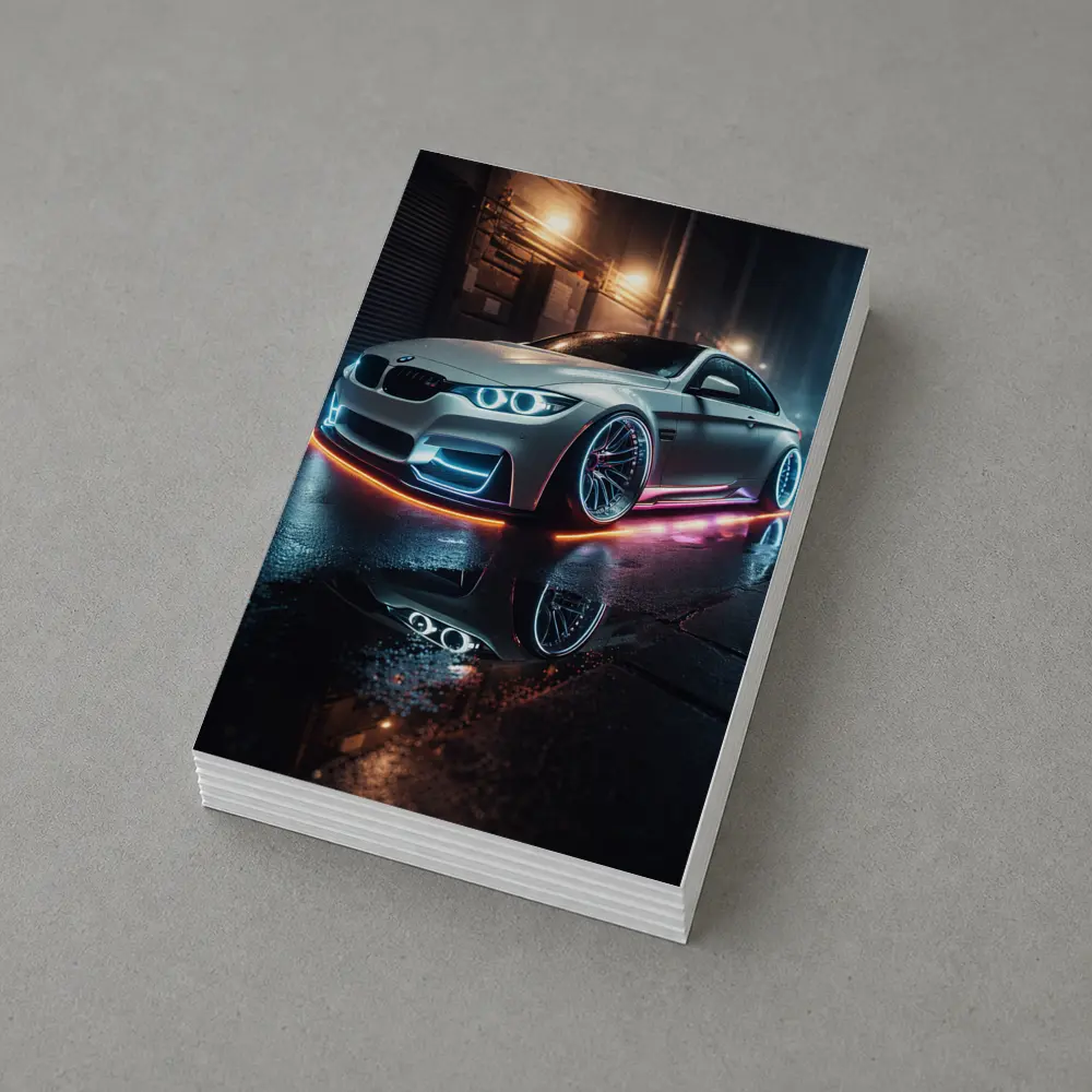 BMW M3 Neon Glow Wet Street Night – Postcards