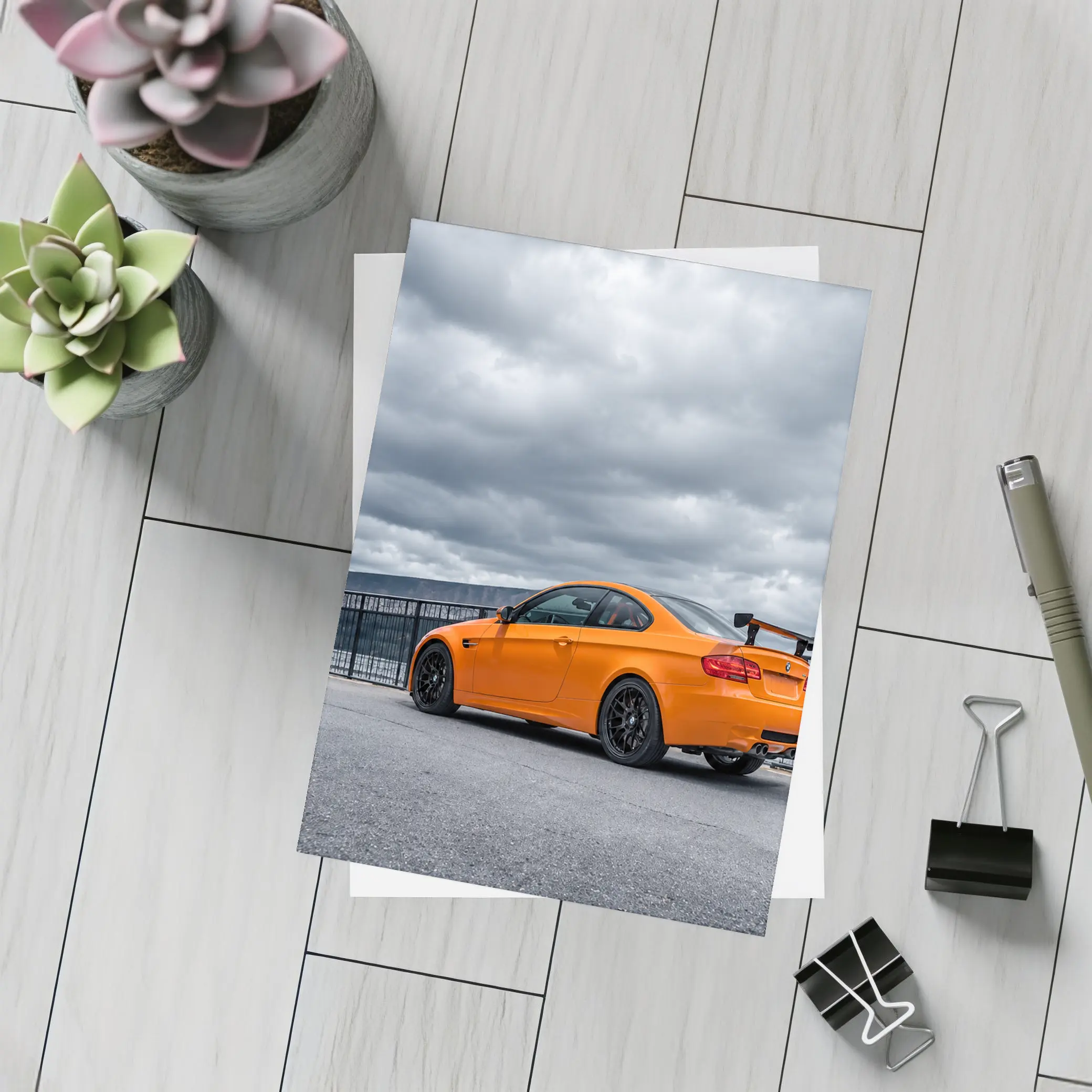 BMW M3 GTS Orange Coupe Cloudy Sky – Postcards