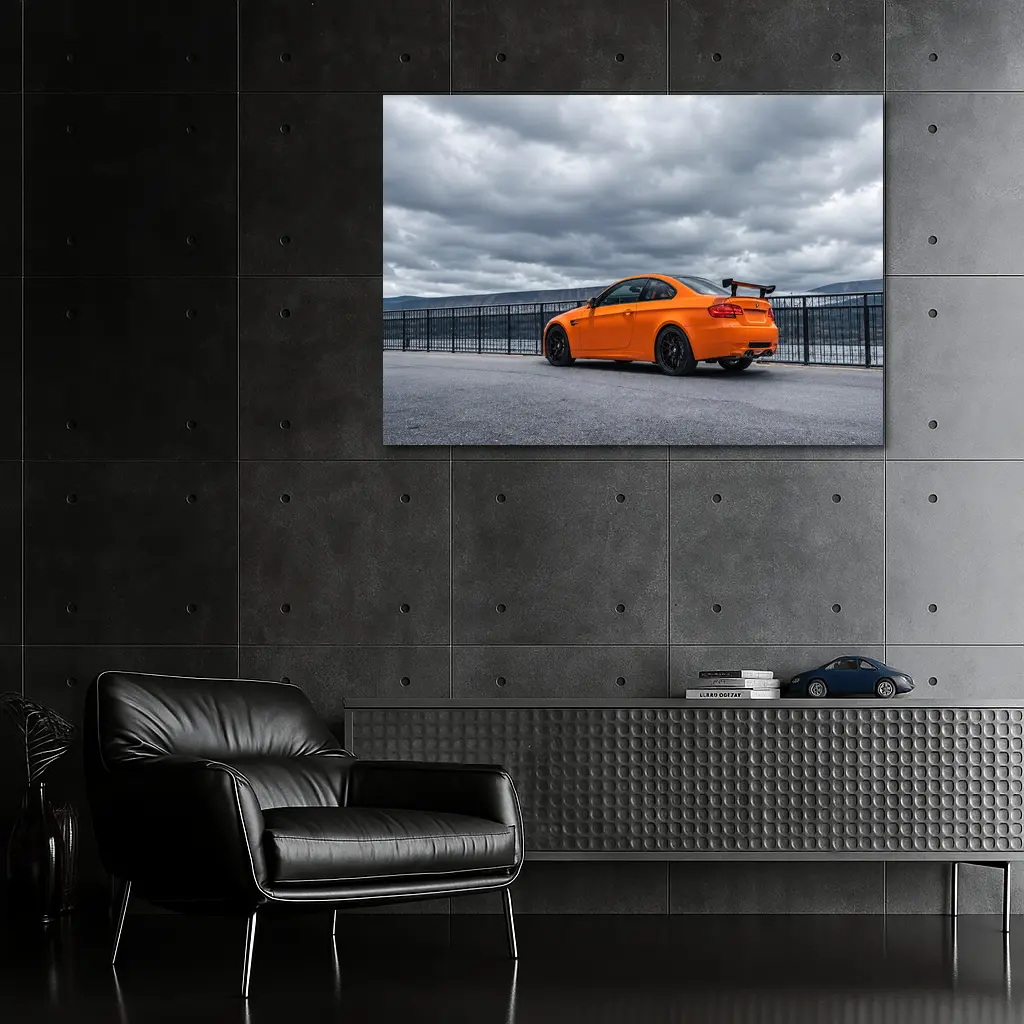 BMW M3 GTS Orange Coupe Cloudy Sky – Wall Art