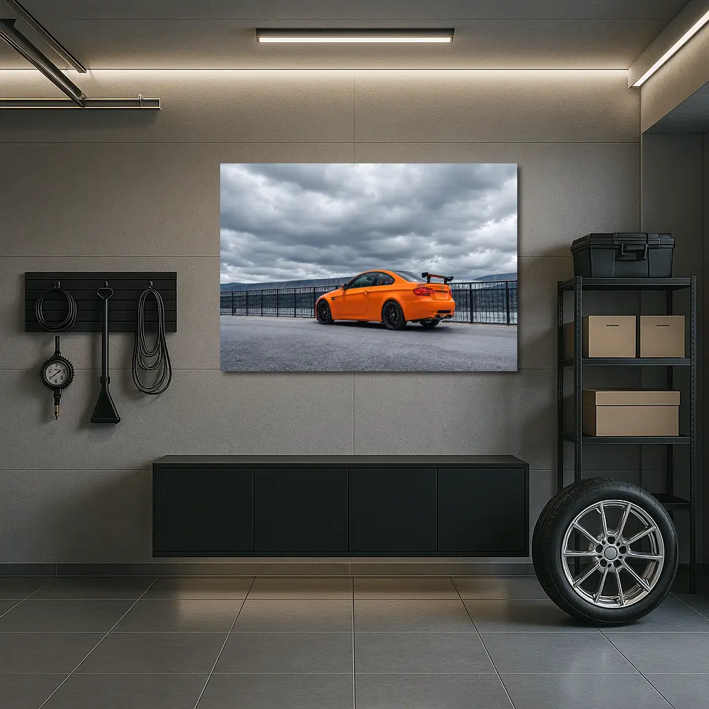 BMW M3 GTS Orange Coupe Cloudy Sky – Wall Art