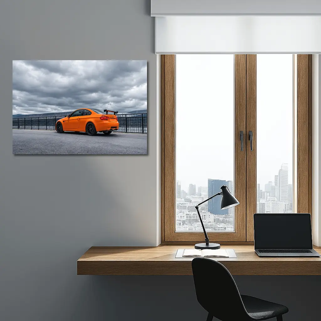 BMW M3 GTS Orange Coupe Cloudy Sky – Wall Art