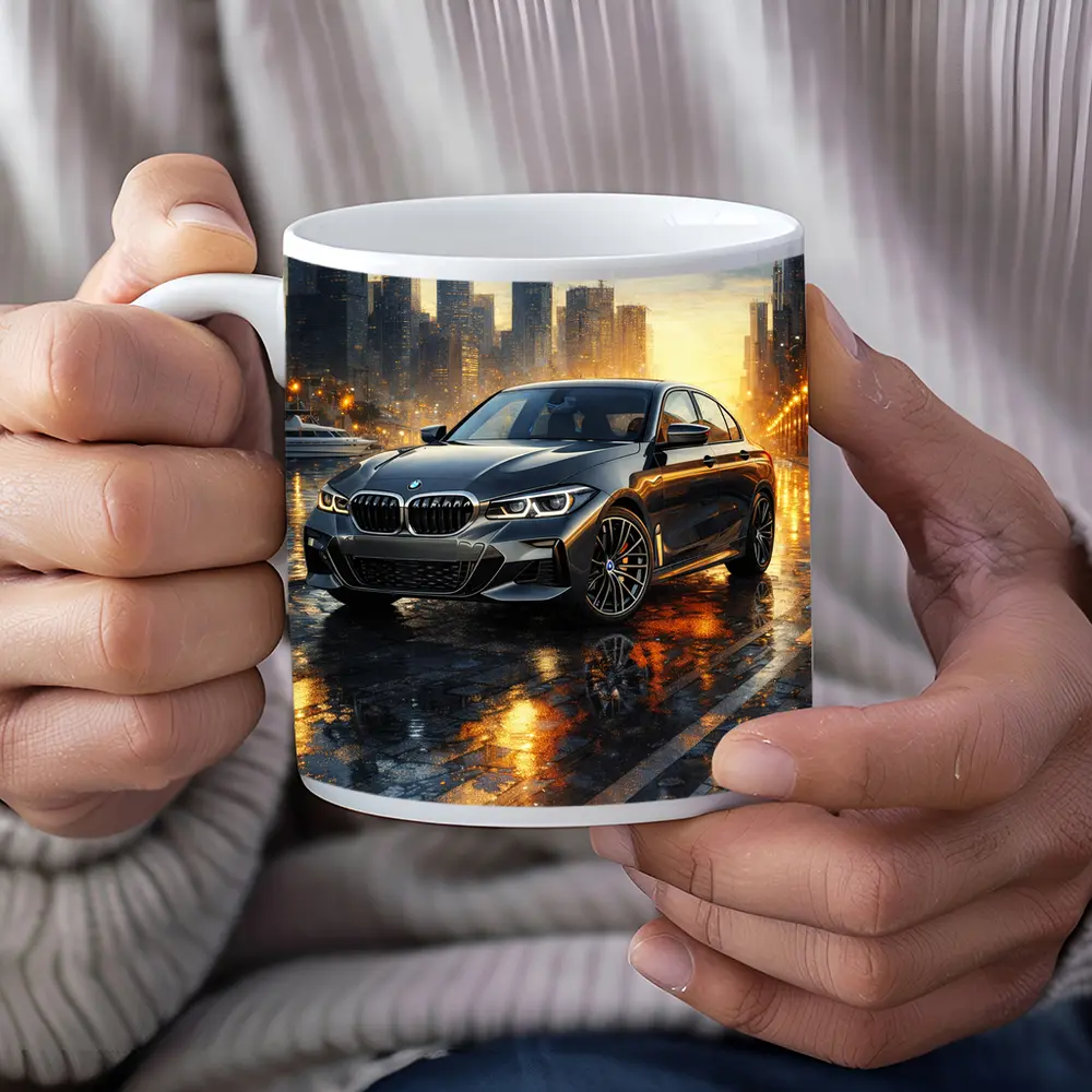 BMW 3 Series Sedan Rainy City Night – Mugs