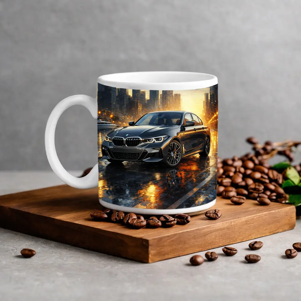 BMW 3 Series Sedan Rainy City Night – Mugs