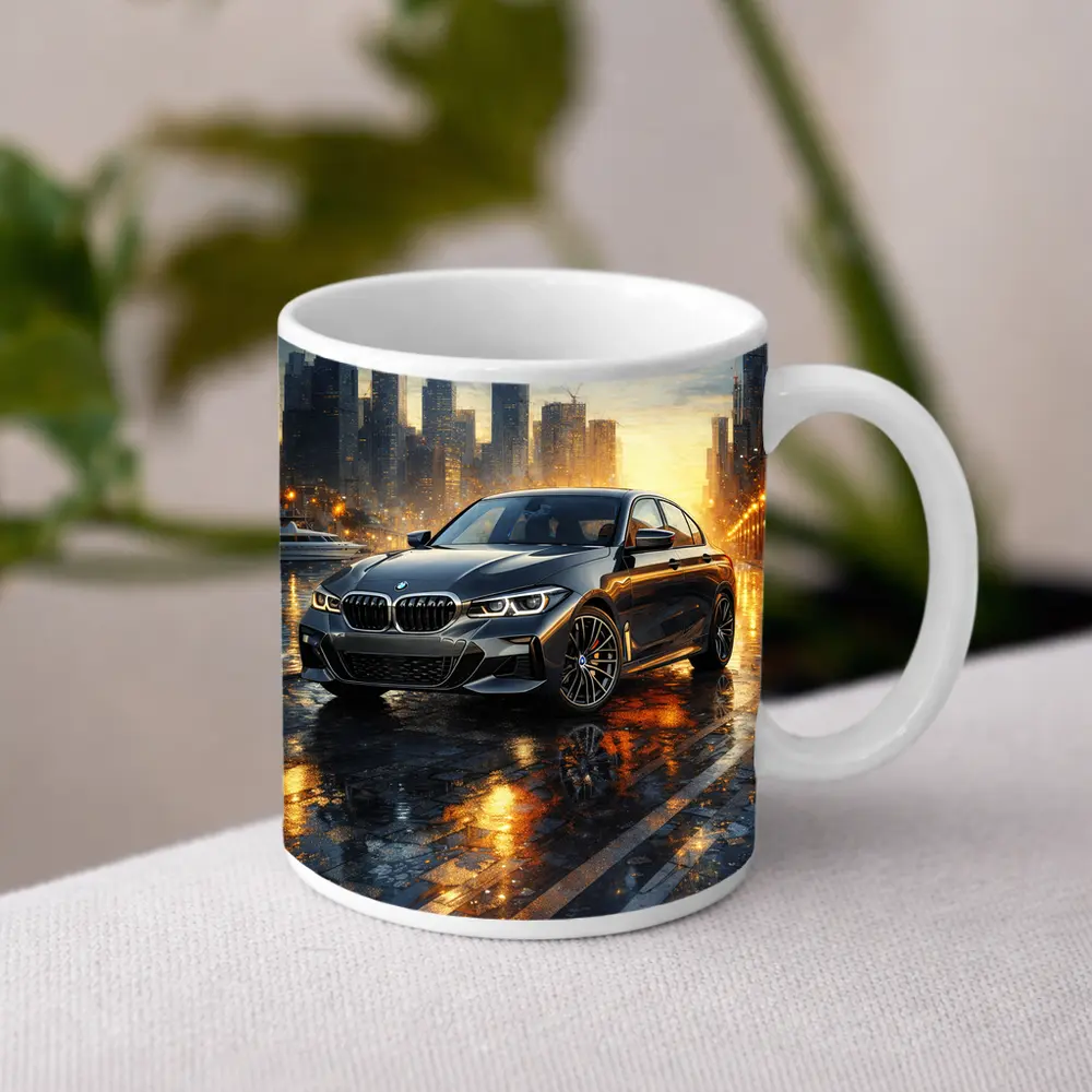 BMW 3 Series Sedan Rainy City Night – Mugs