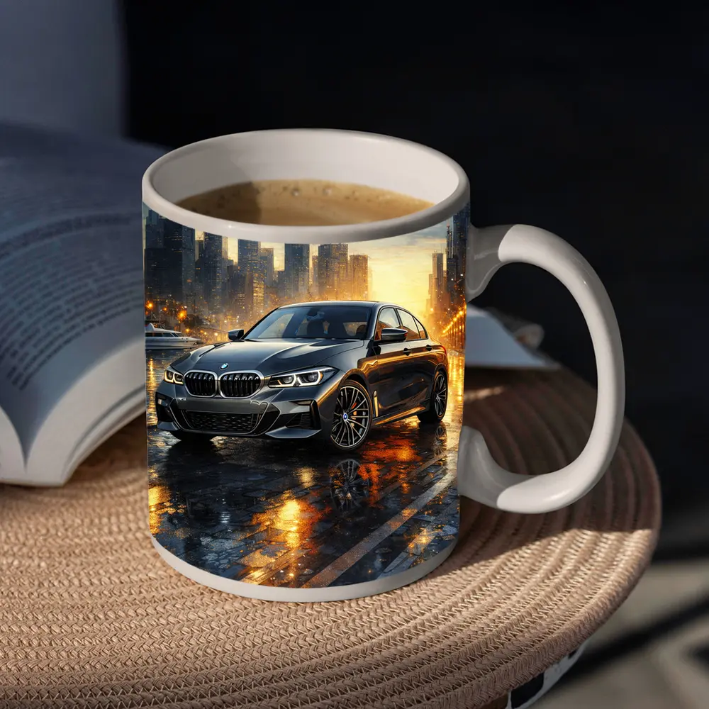BMW 3 Series Sedan Rainy City Night – Mugs