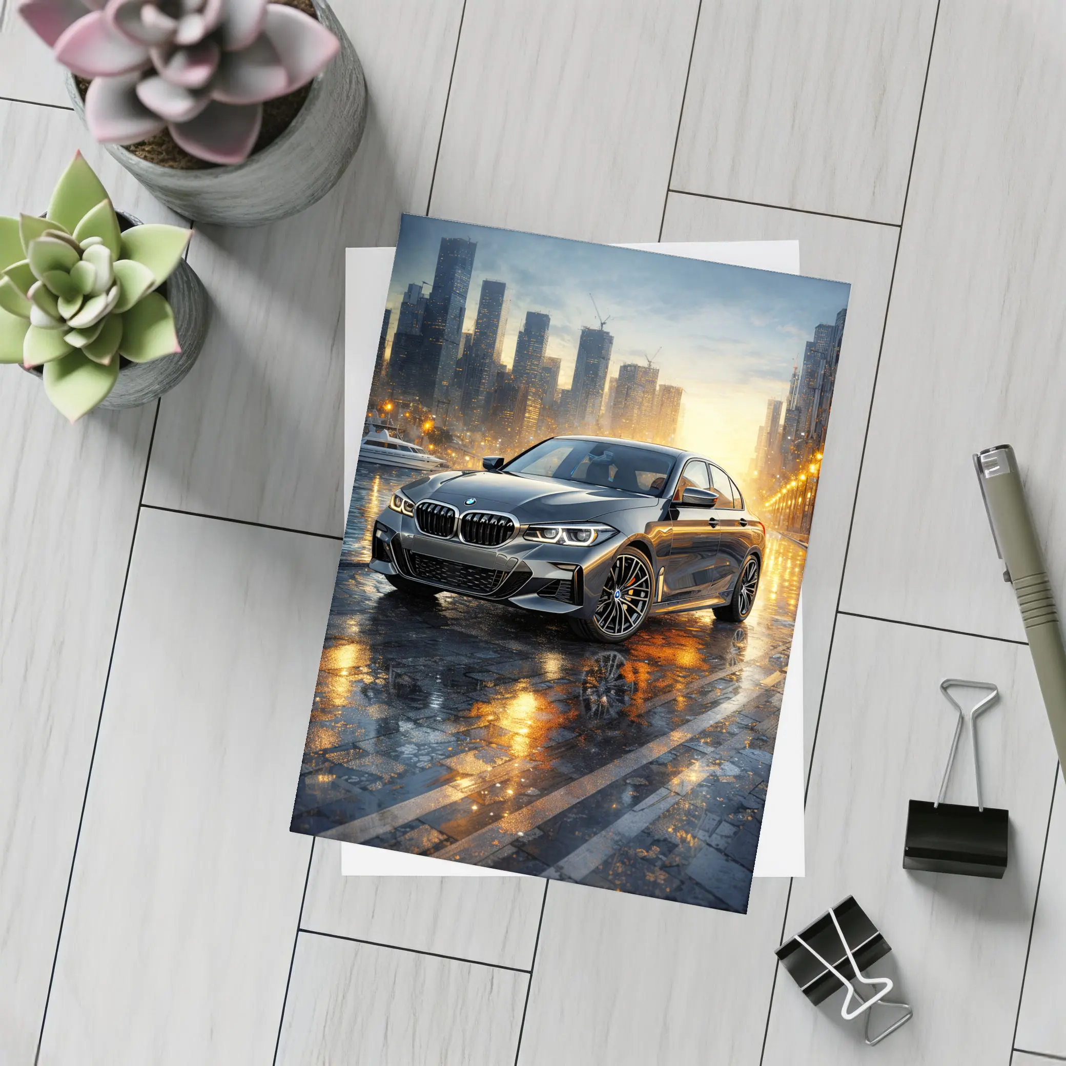 BMW 3 Series Sedan Rainy City Night – Postcards