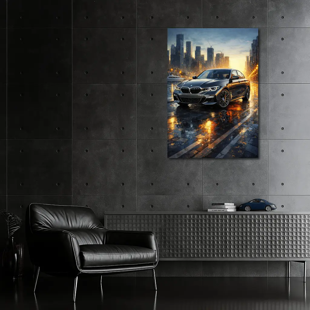 BMW 3 Series Sedan Rainy City Night – Wall Art