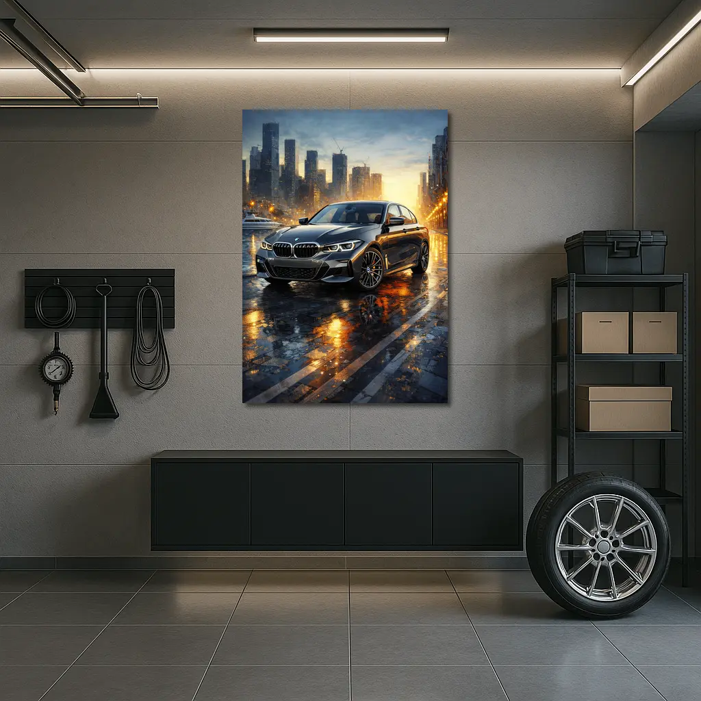 BMW 3 Series Sedan Rainy City Night – Wall Art