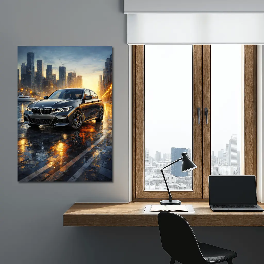 BMW 3 Series Sedan Rainy City Night – Wall Art