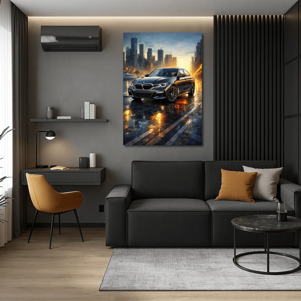 BMW 3 Series Sedan Rainy City Night – Wall Art