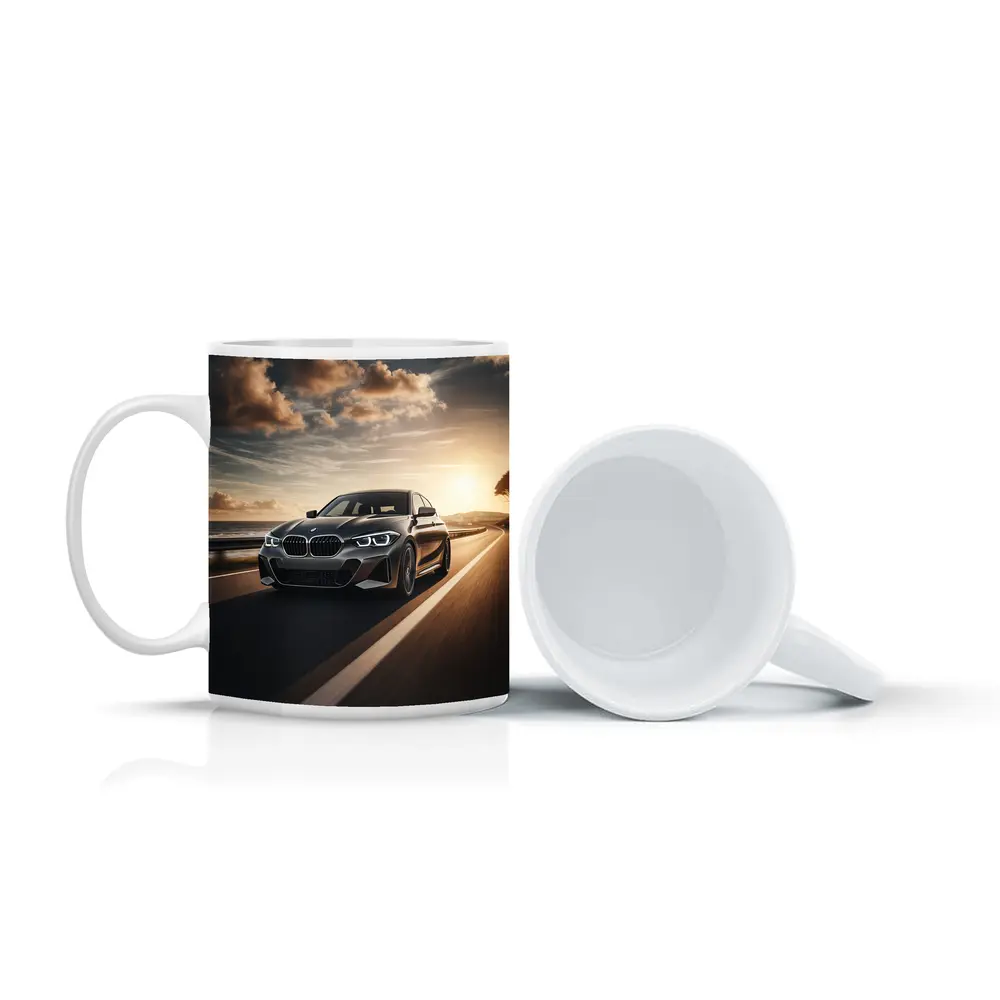 BMW One Series Driving Coastal Road Sunset – Mugs
