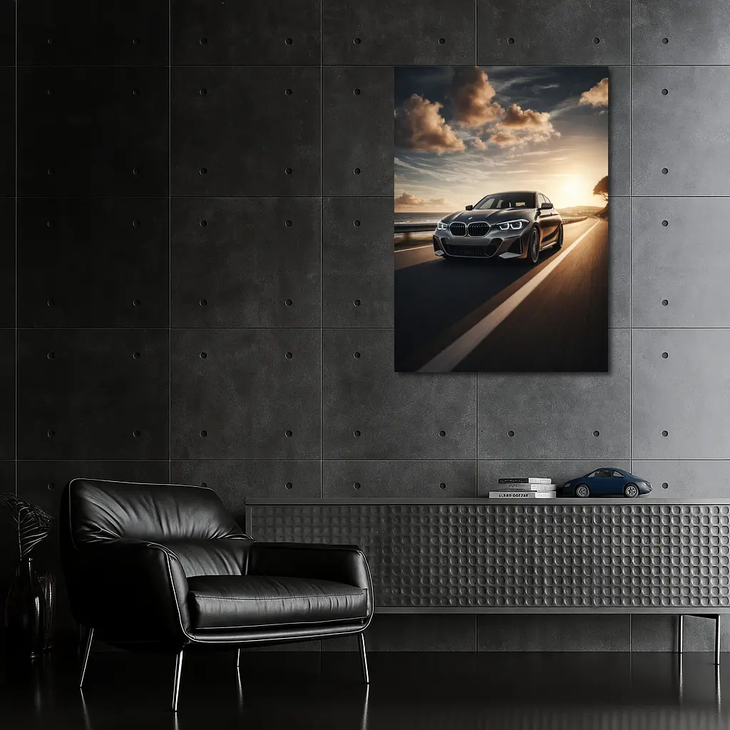 BMW One Series Driving Coastal Road Sunset – Wall Art