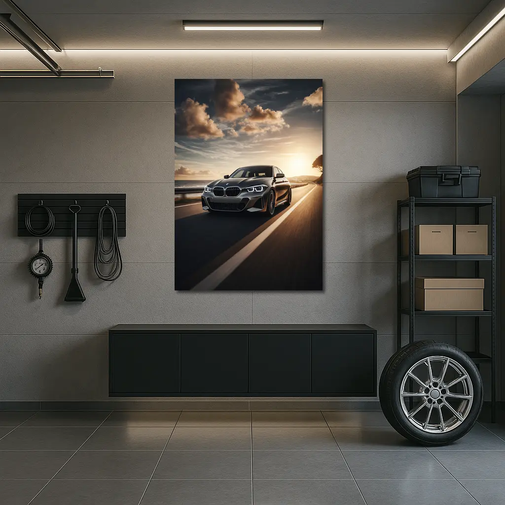 BMW One Series Driving Coastal Road Sunset – Wall Art