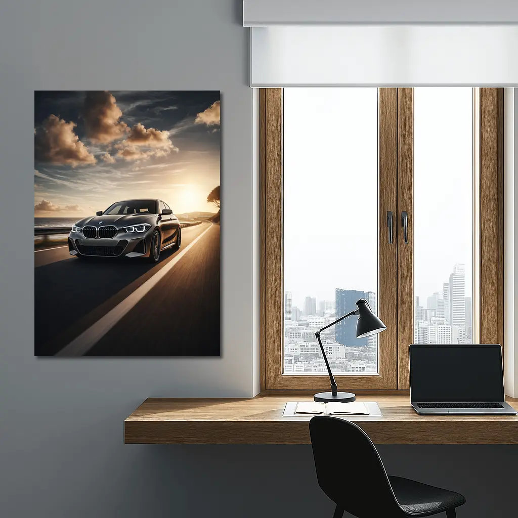 BMW One Series Driving Coastal Road Sunset – Wall Art