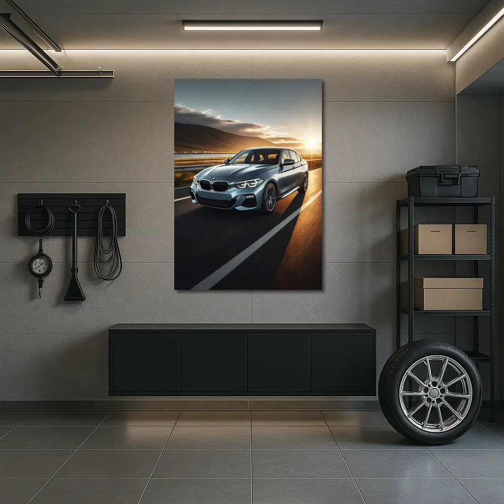 BMW 1 Series Driving at Golden Sunset – Wall Art