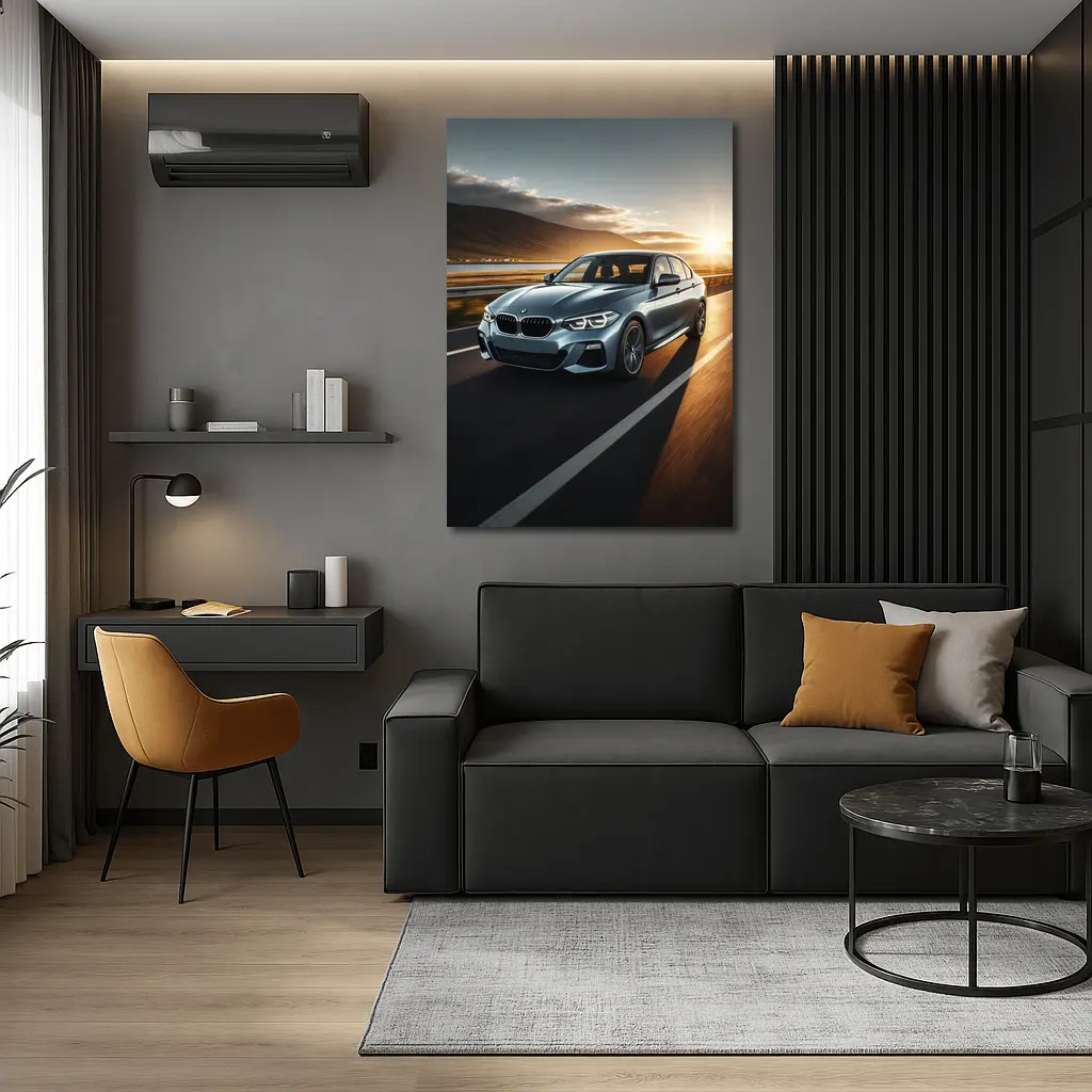 BMW 1 Series Driving at Golden Sunset – Wall Art