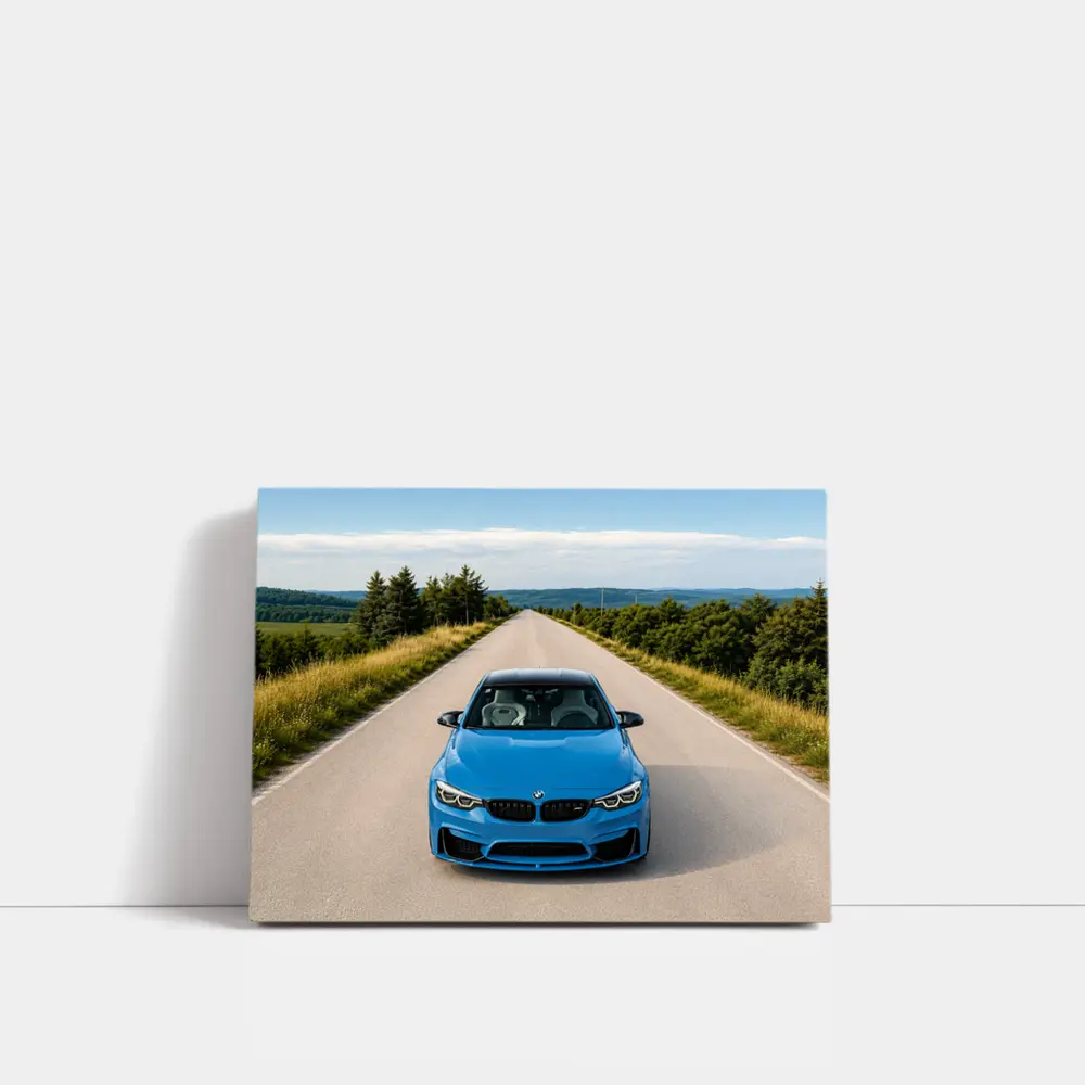 BMW M4 Blue Front View Open Road – Wall Art