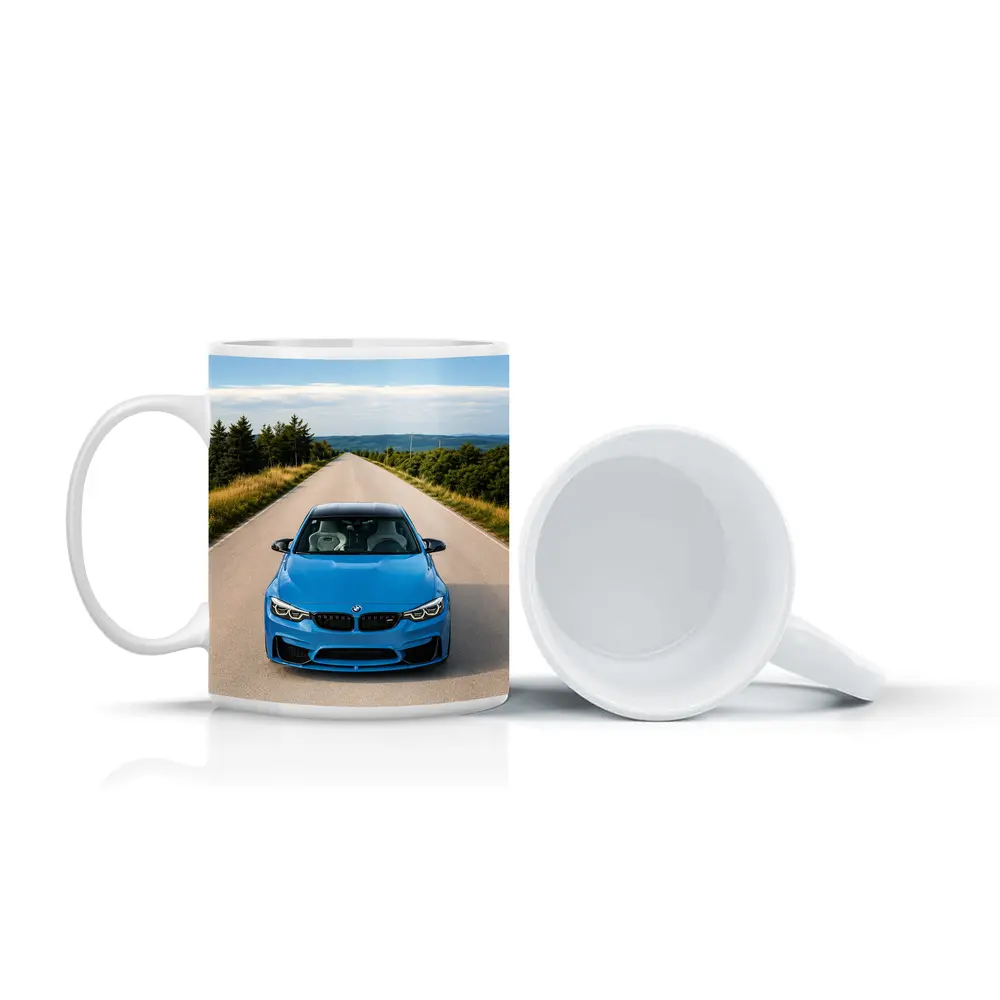 BMW M4 Blue Front View Open Road – Mugs