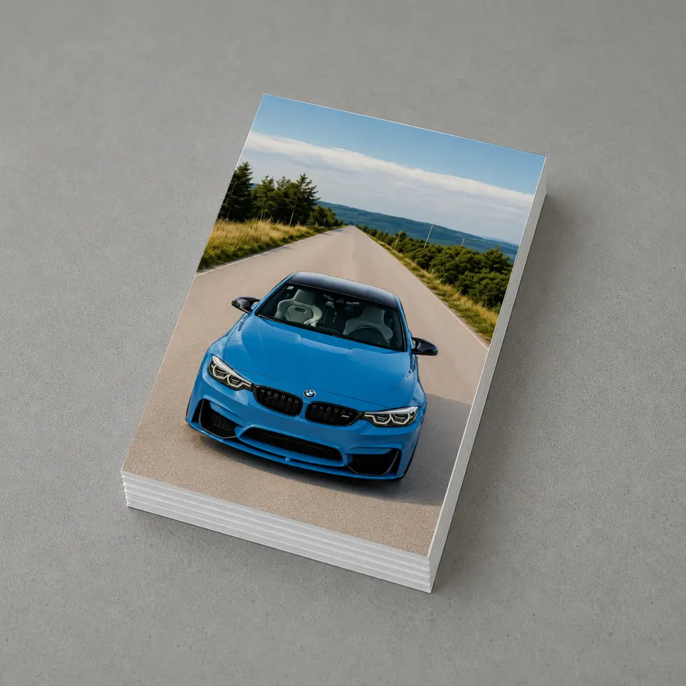 BMW M4 Blue Front View Open Road – Postcards