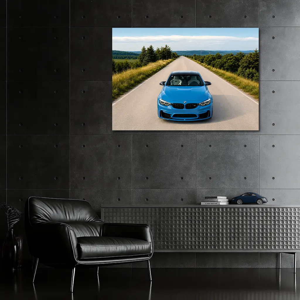 BMW M4 Blue Front View Open Road – Wall Art