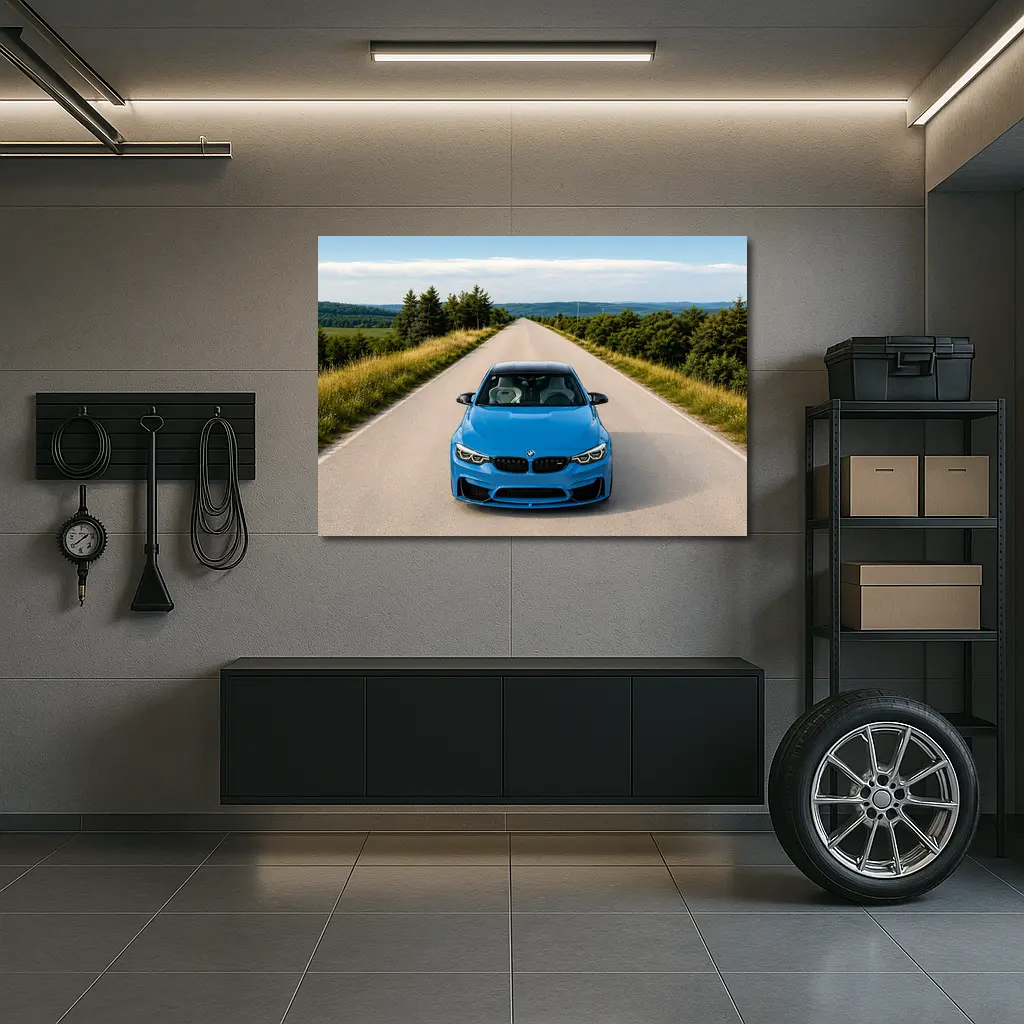 BMW M4 Blue Front View Open Road – Wall Art