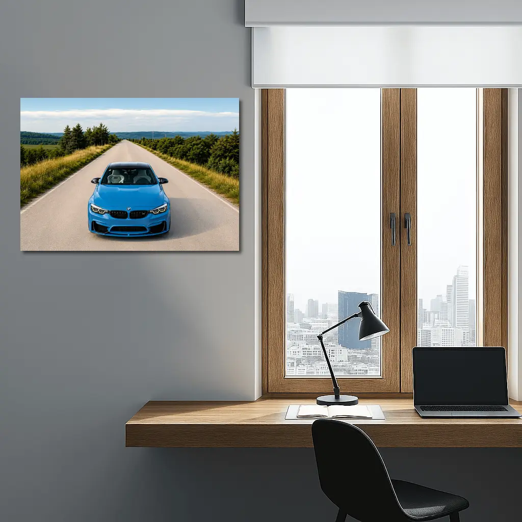 BMW M4 Blue Front View Open Road – Wall Art