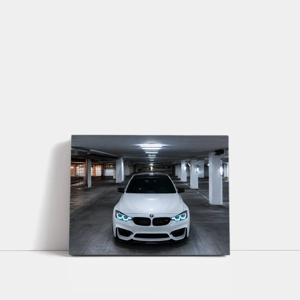 BMW M3 White Front View Parking Garage – Wall Art