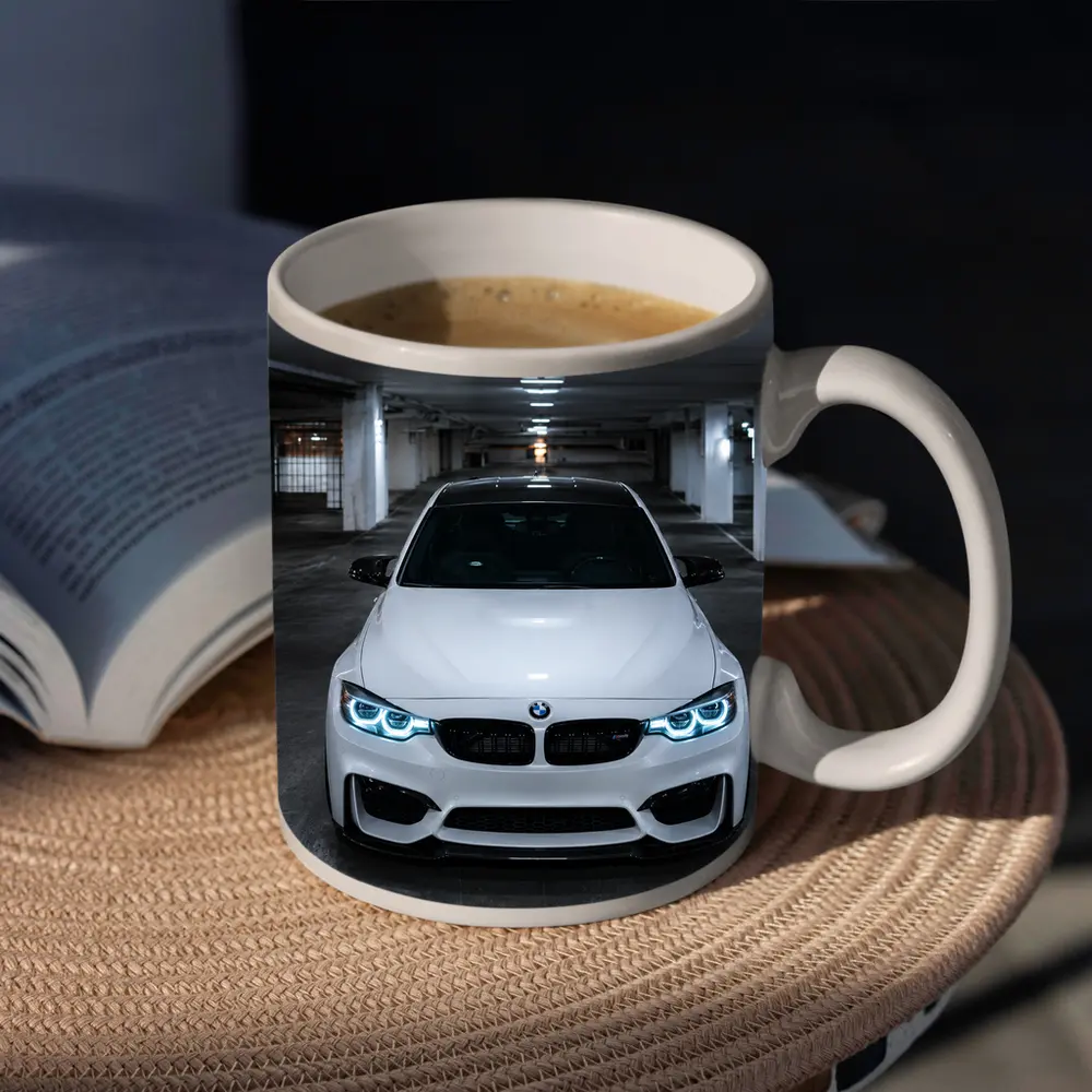 BMW M3 White Front View Parking Garage – Mugs