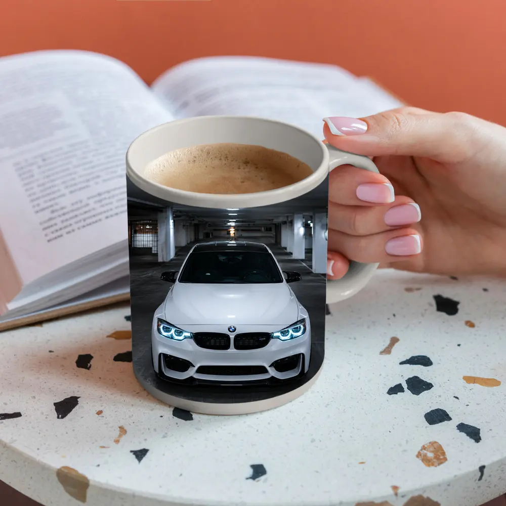 BMW M3 White Front View Parking Garage – Mugs