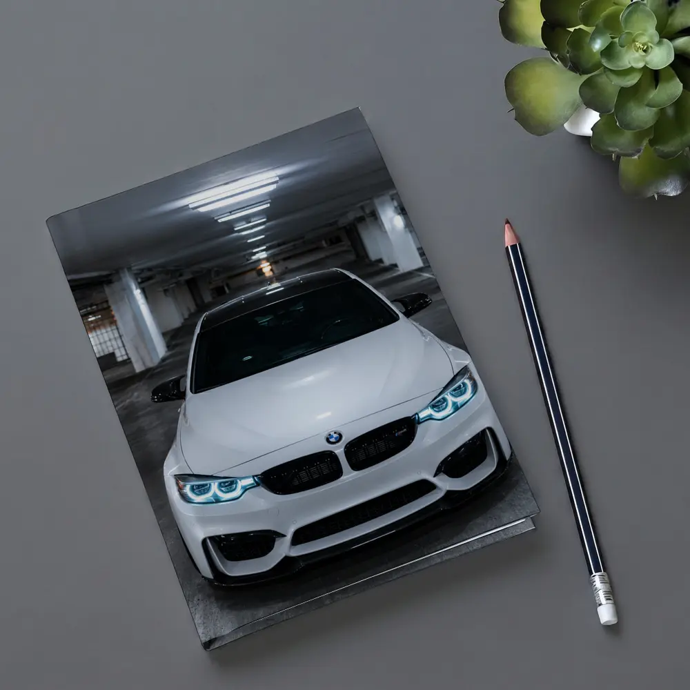 BMW M3 White Front View Parking Garage – Notebooks