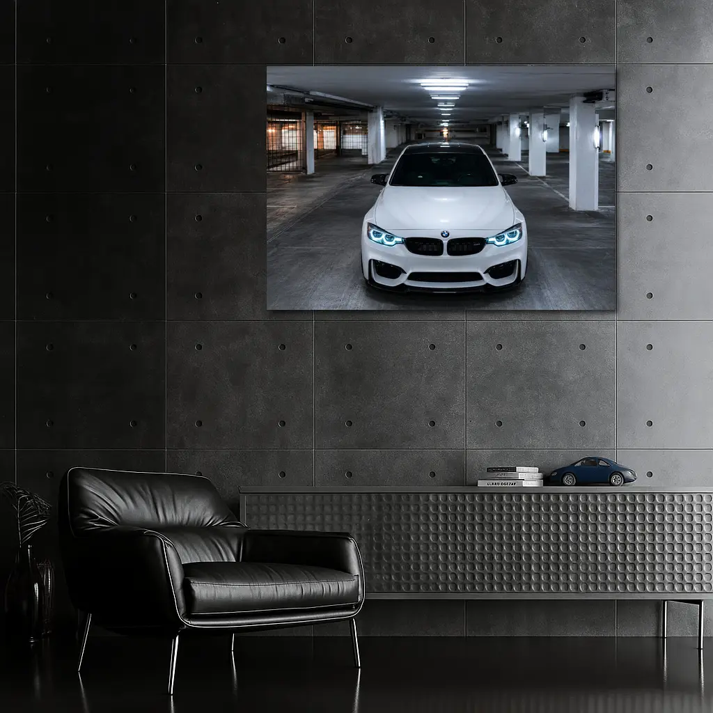 BMW M3 White Front View Parking Garage – Wall Art