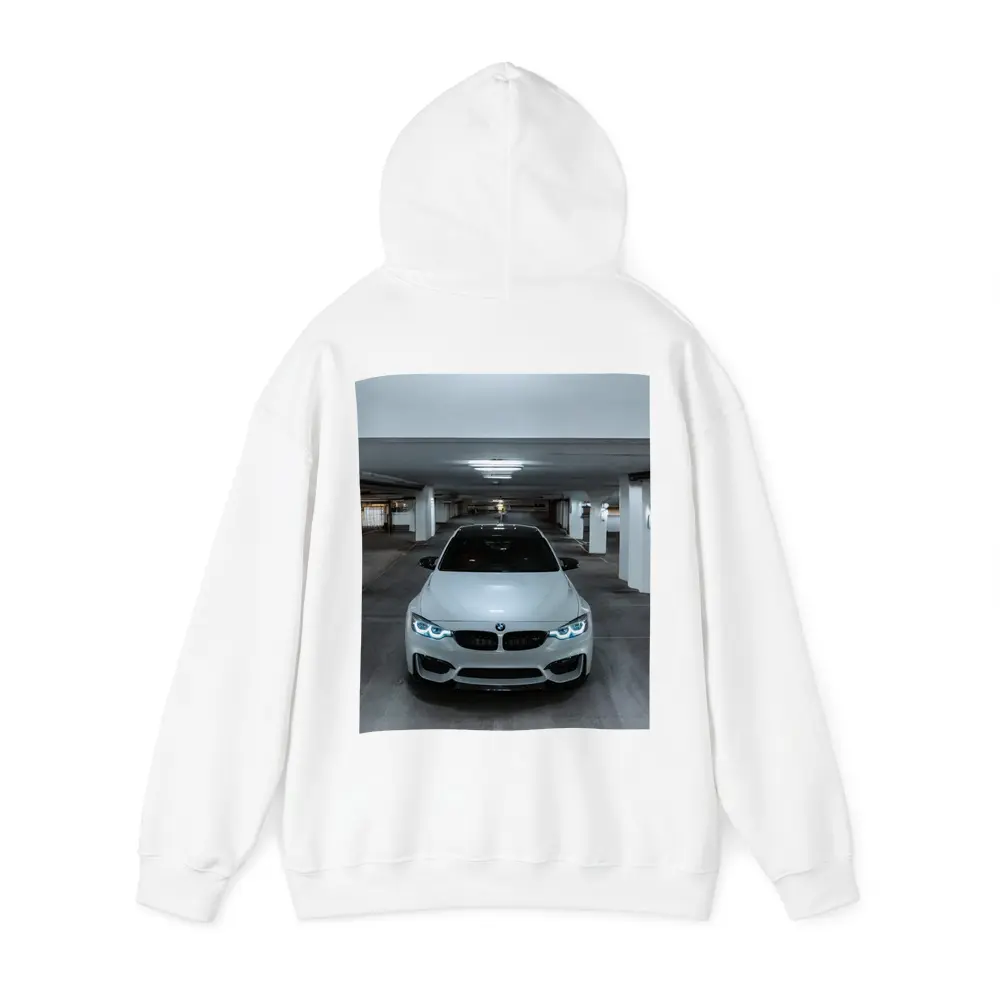 BMW M3 White Parking Garage Front View – Hoodies