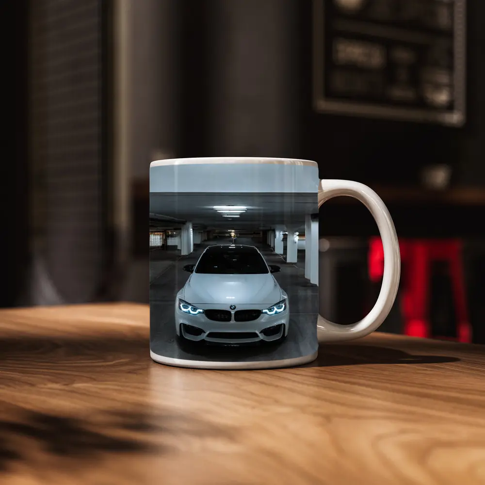 BMW M3 White Parking Garage Front View – Mugs