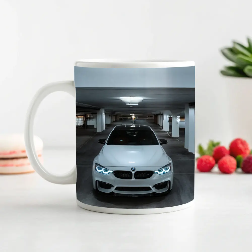 BMW M3 White Parking Garage Front View – Mugs