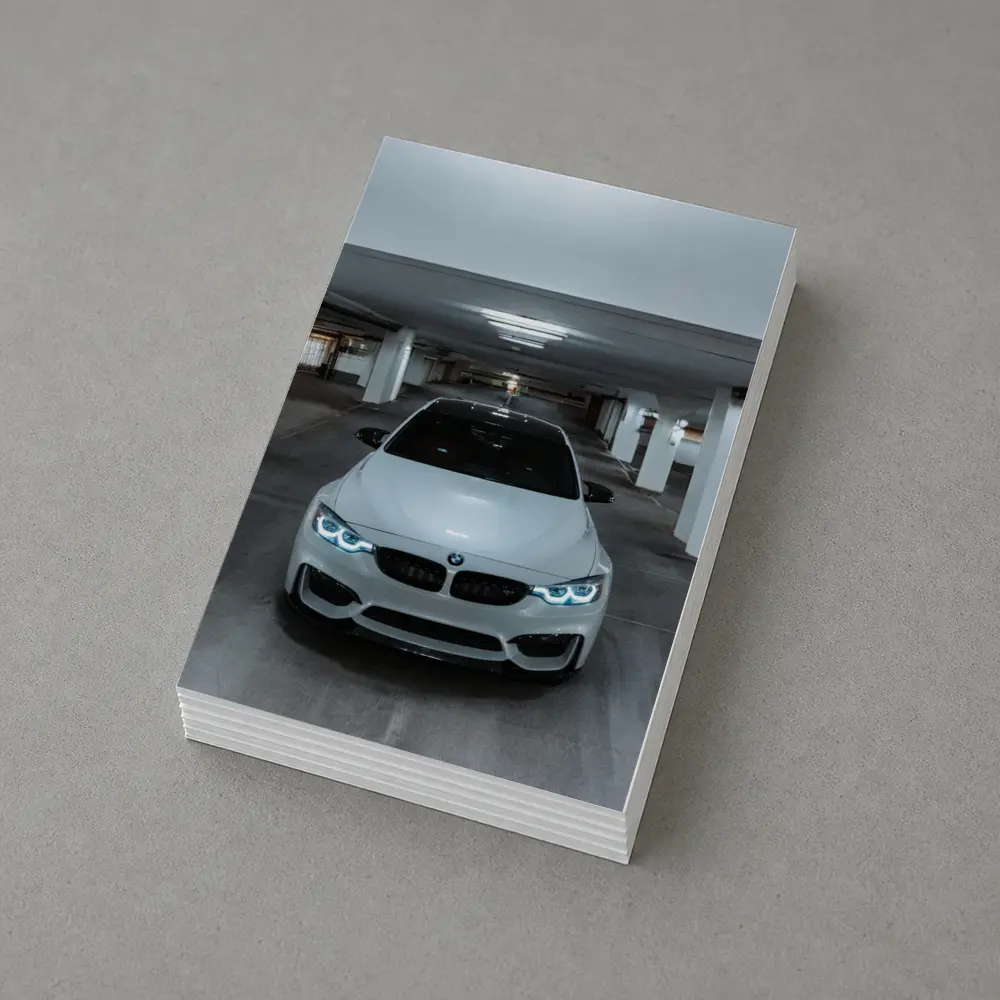 BMW M3 White Parking Garage Front View – Postcards