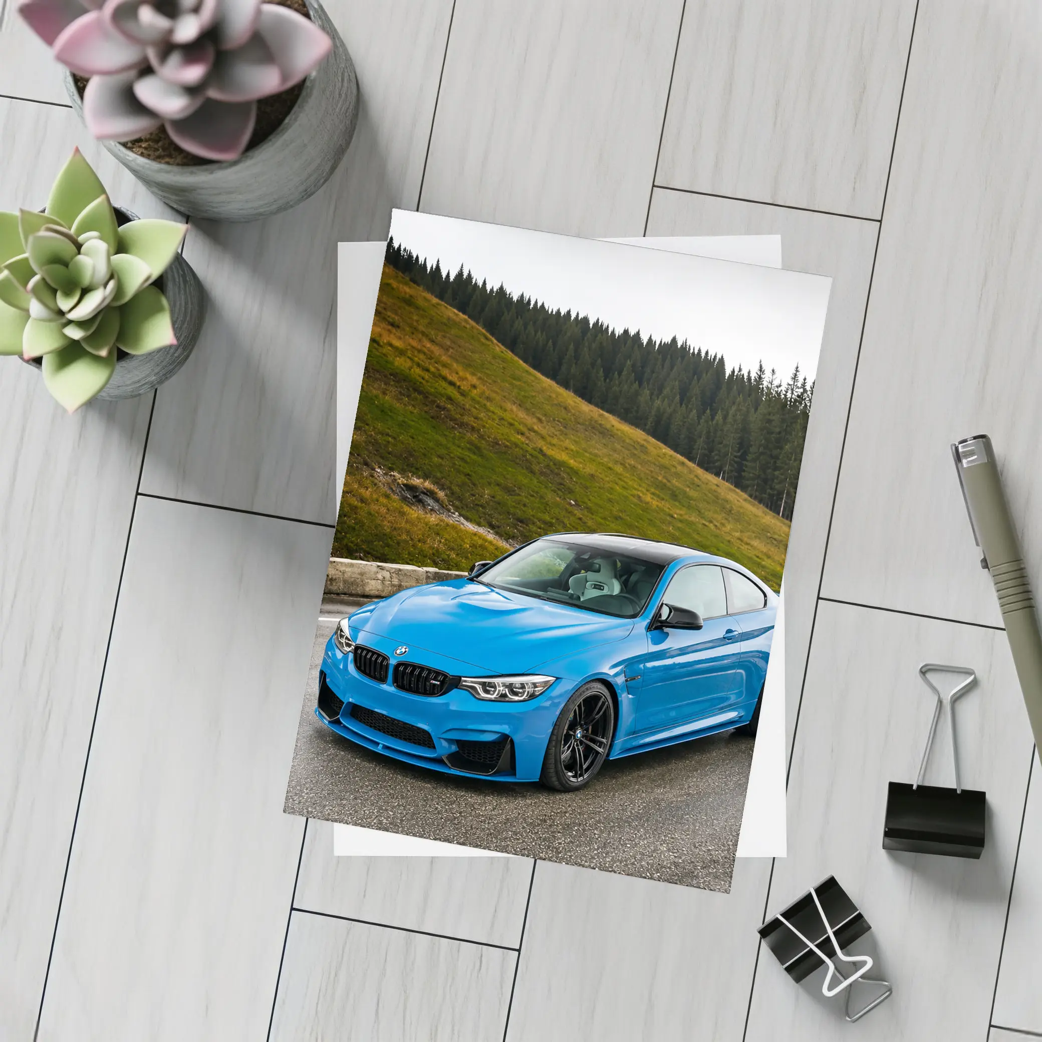 BMW M4 Blue Coupe Mountain Road – Postcards