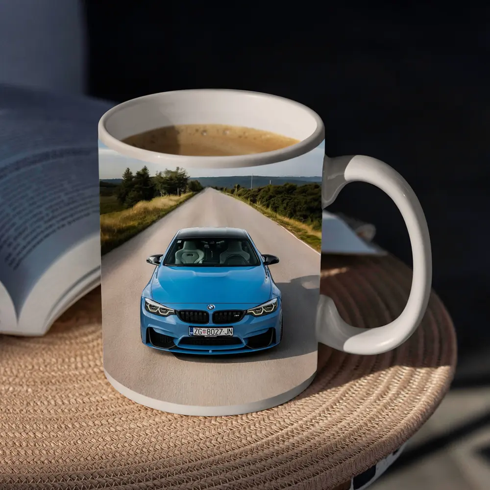 BMW M4 Blue Front View Open Road – Mugs